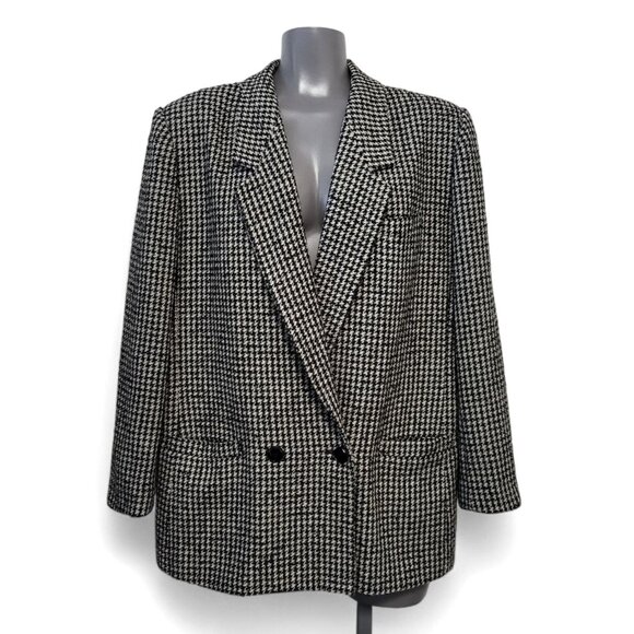 Vintage Sasson Houndstooth Power Blazer Double Breasted Structured Jacket - Picture 3 of 15